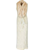 Long, cream-colored scarf with a textured pattern on a white background