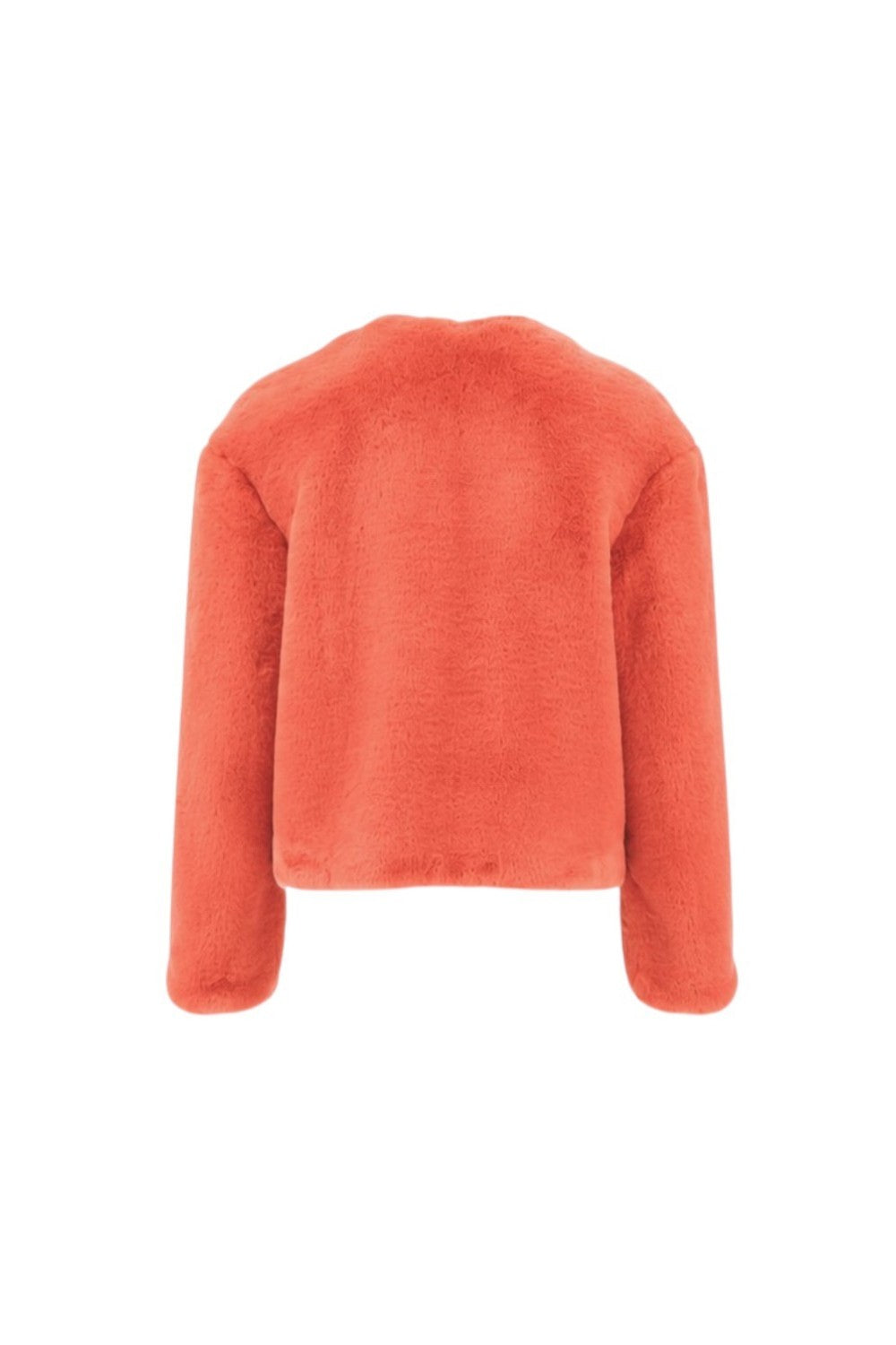 Orange fleece jacket on a white background