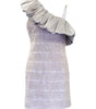 One-shoulder dress with ruffled detailing on a white background