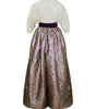 White lace top and bronze metallic skirt on a white background
