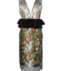 Dress with floral pattern and velvet waistband on a white background