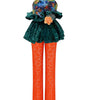 Colorful outfit with a floral hat and orange pants on a white background
