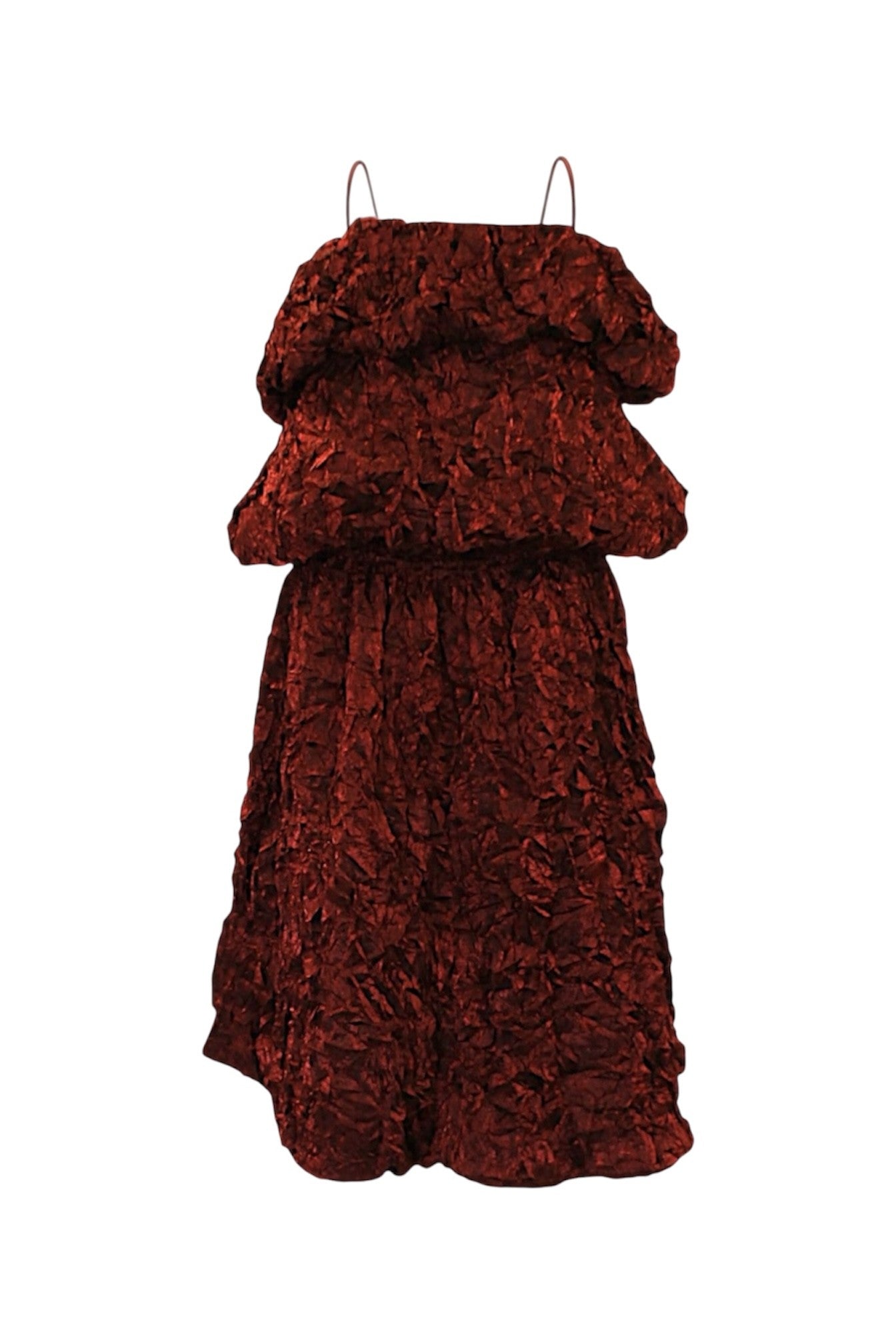 Red textured dress on a white background