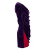 Purple velvet dress with a red bottom section on a white background