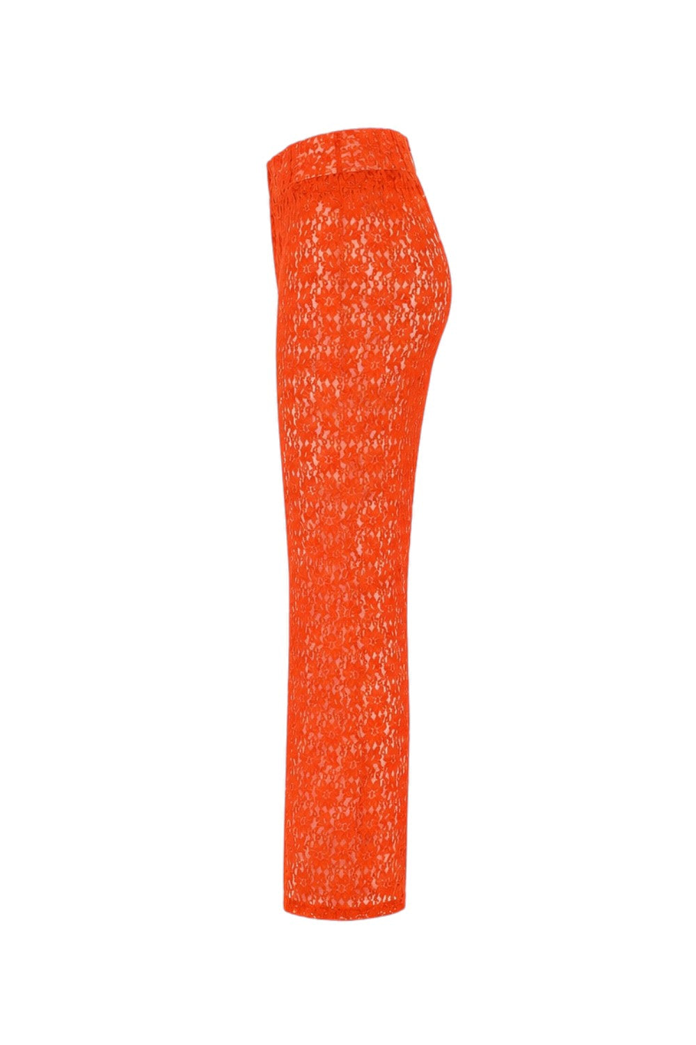 Orange knee-high sock with a textured pattern on a white background