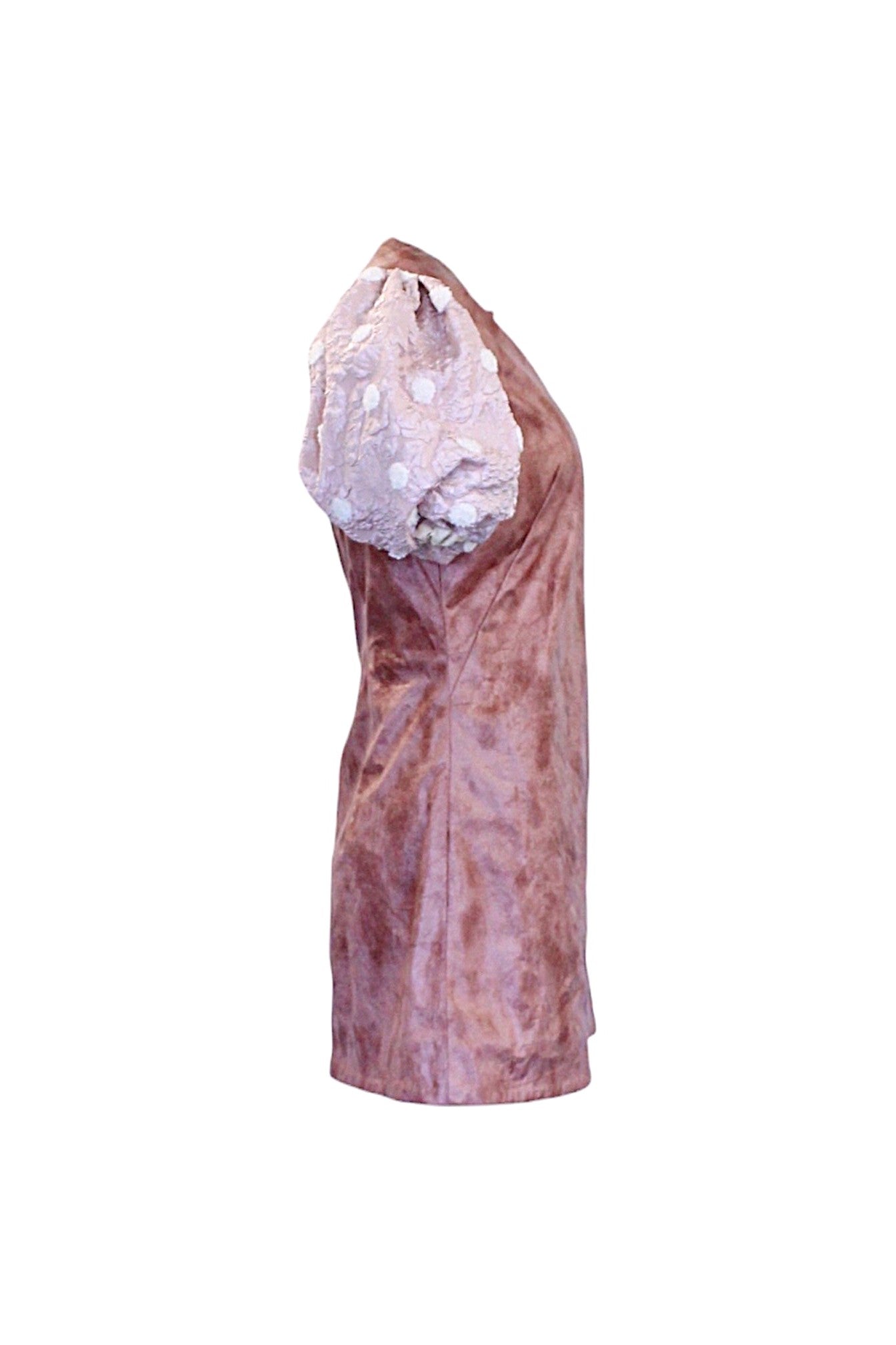 Pink dress with floral details on a white background