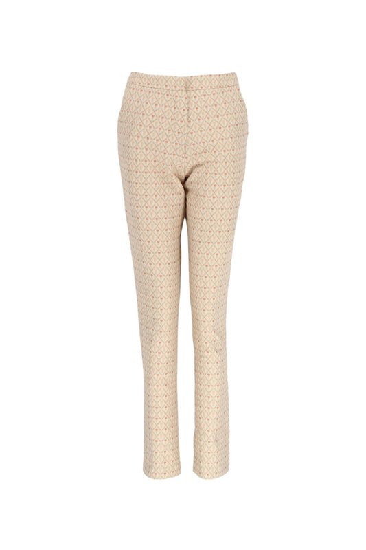 Beige patterned pants on a white background