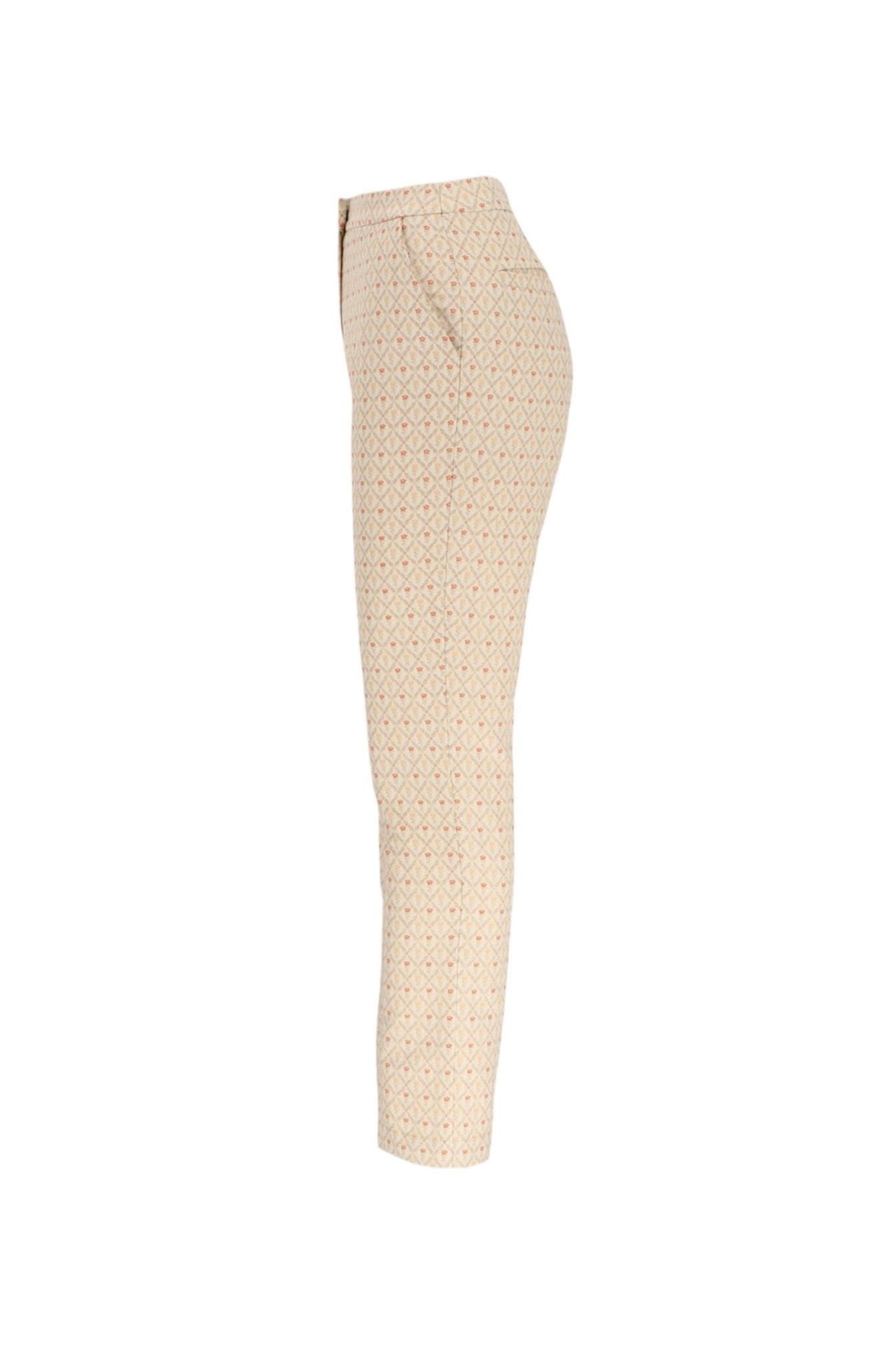 Beige patterned pants on a white background