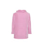 Pink hoodie with white stripes on sleeves against a white background