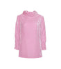 Pink blouse with sheer sleeves on a white background