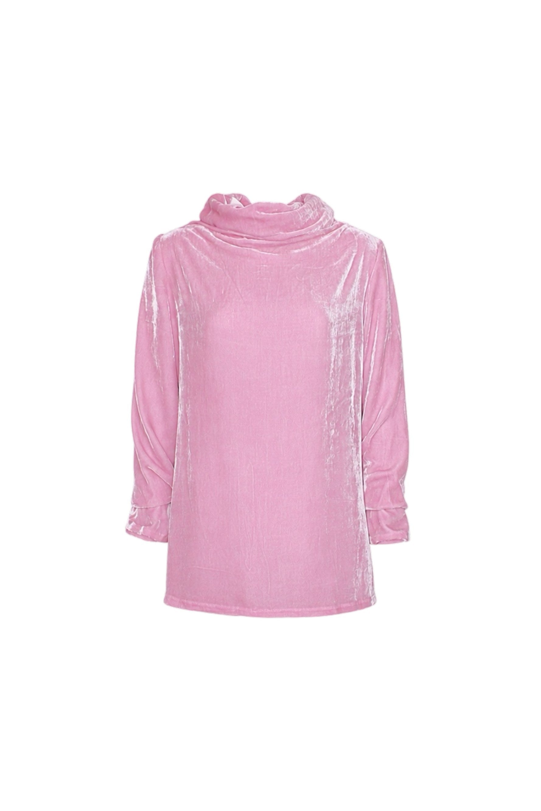 Pink blouse with sheer sleeves on a white background