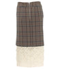 Plaid skirt with lace overlay on a white background