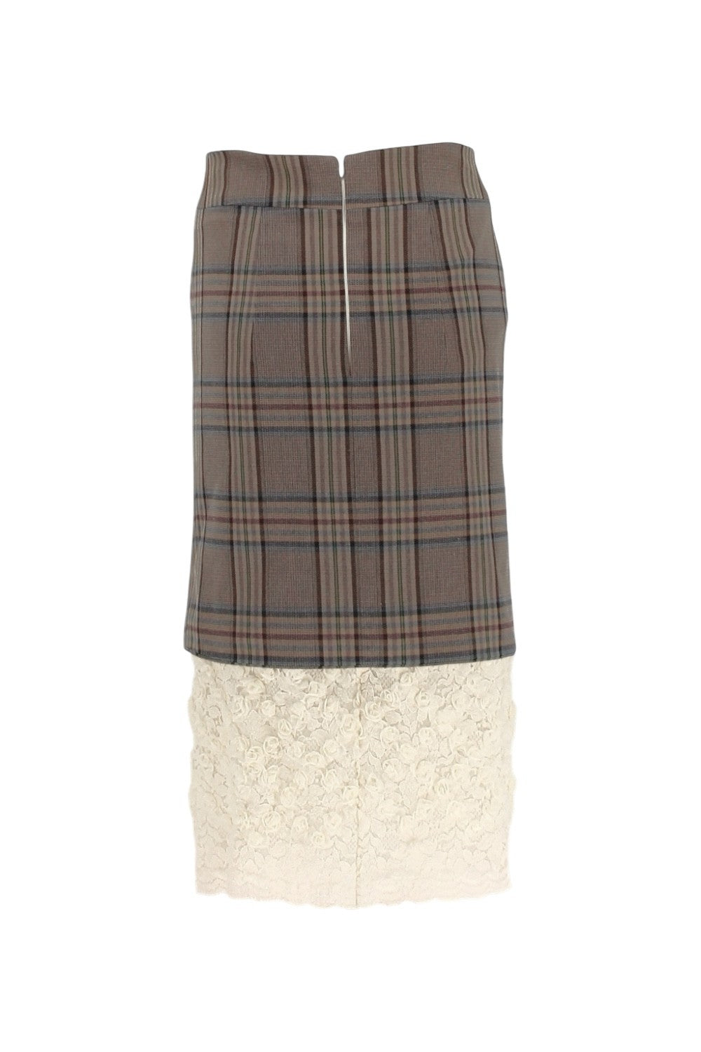 Plaid skirt with lace overlay on a white background