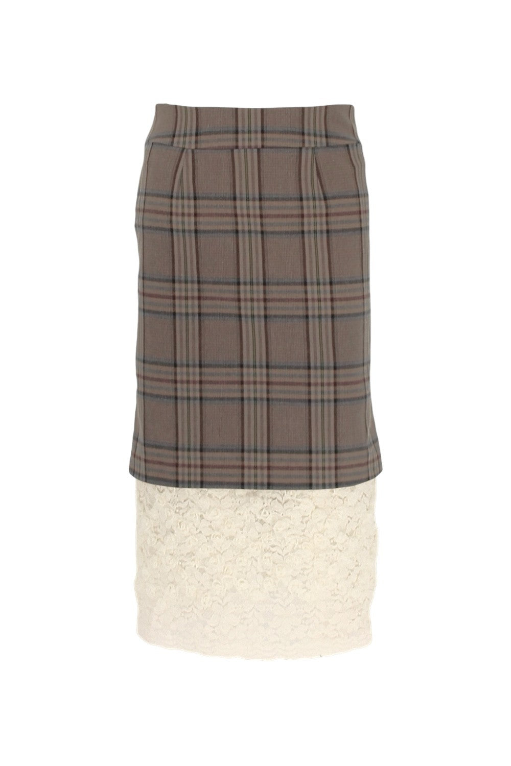 Plaid skirt with lace hem on a white background