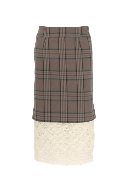 Plaid skirt with lace hem on a white background