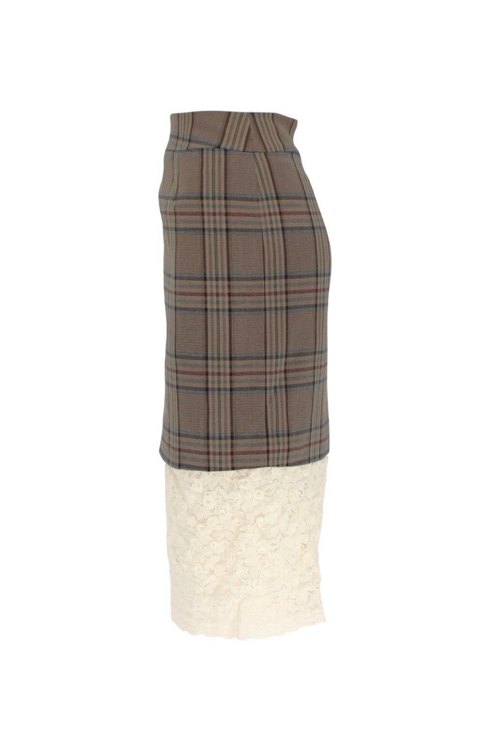 Plaid skirt with a textured white bottom section on a white background