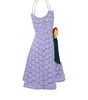 Purple floral dress with a green ribbon on a white background