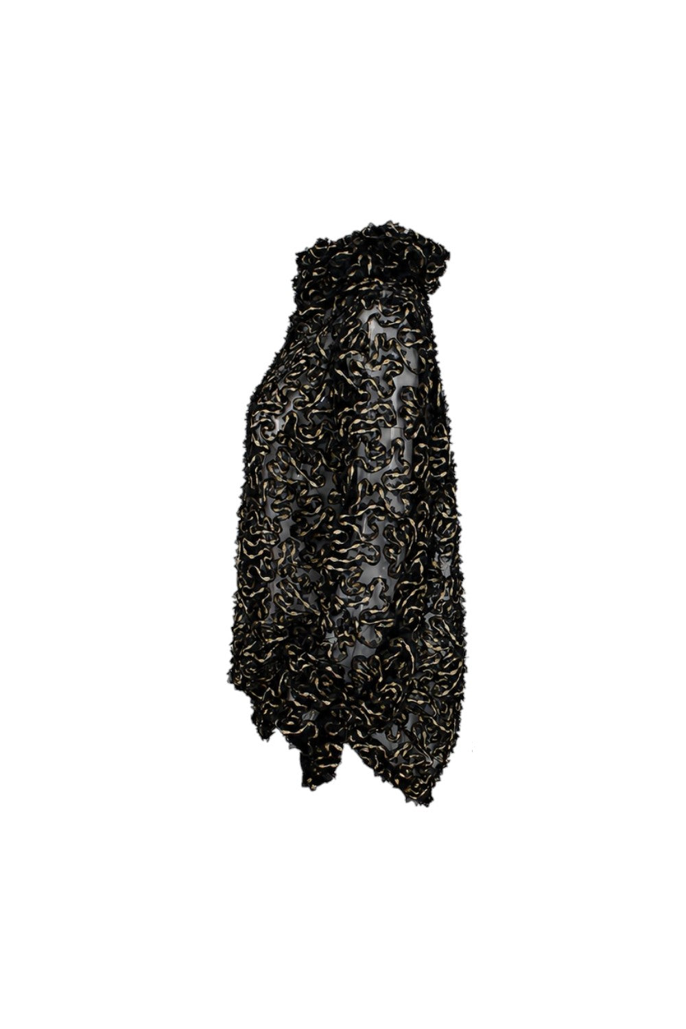 Black textured fabric on a white background