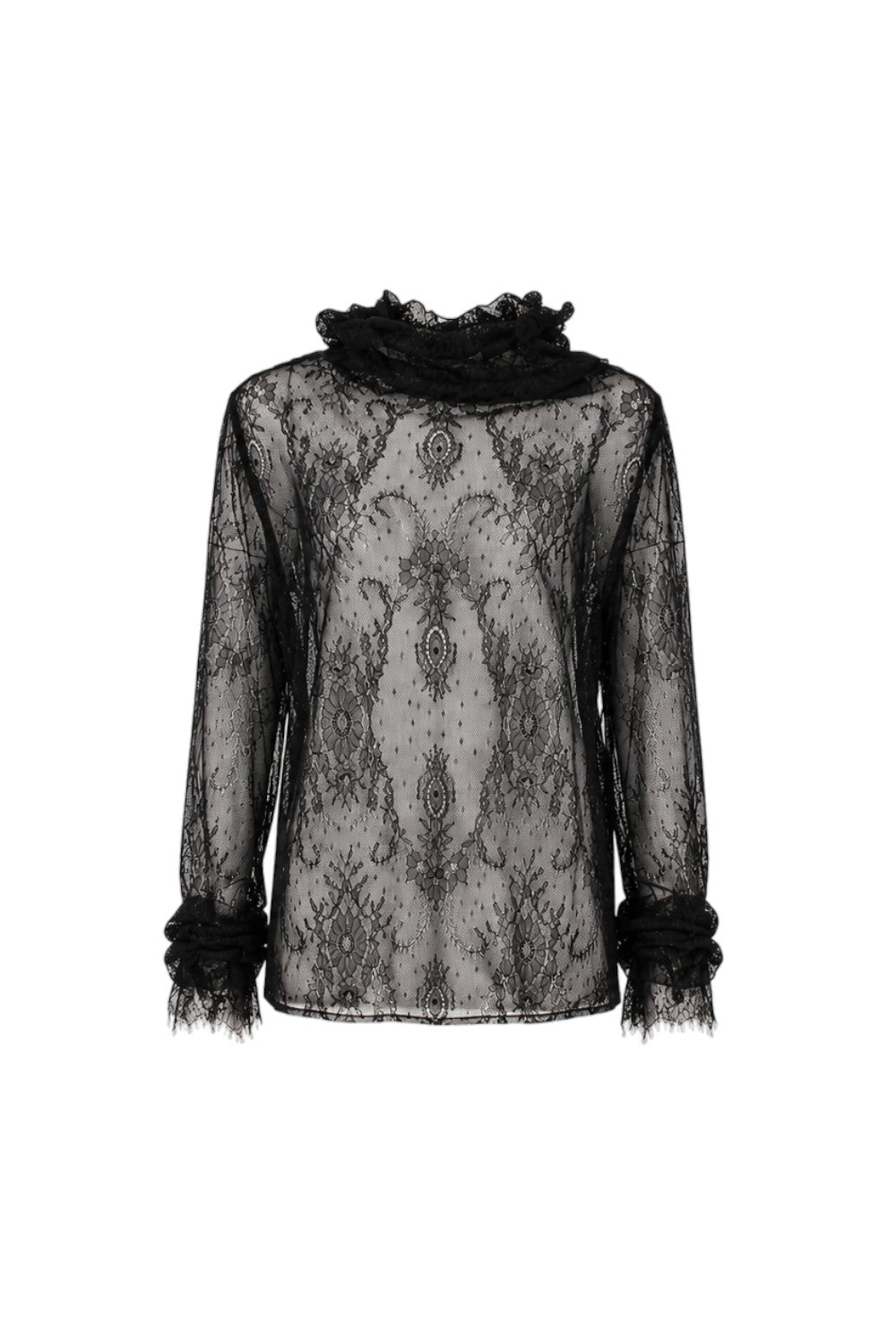 Black lace blouse on a white background