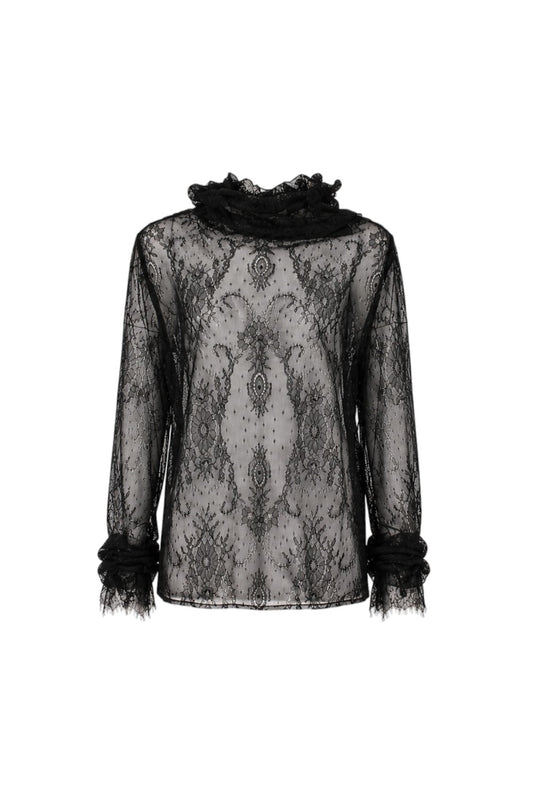 Black lace blouse on a white background