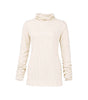 Cream-colored turtleneck sweater on a white background