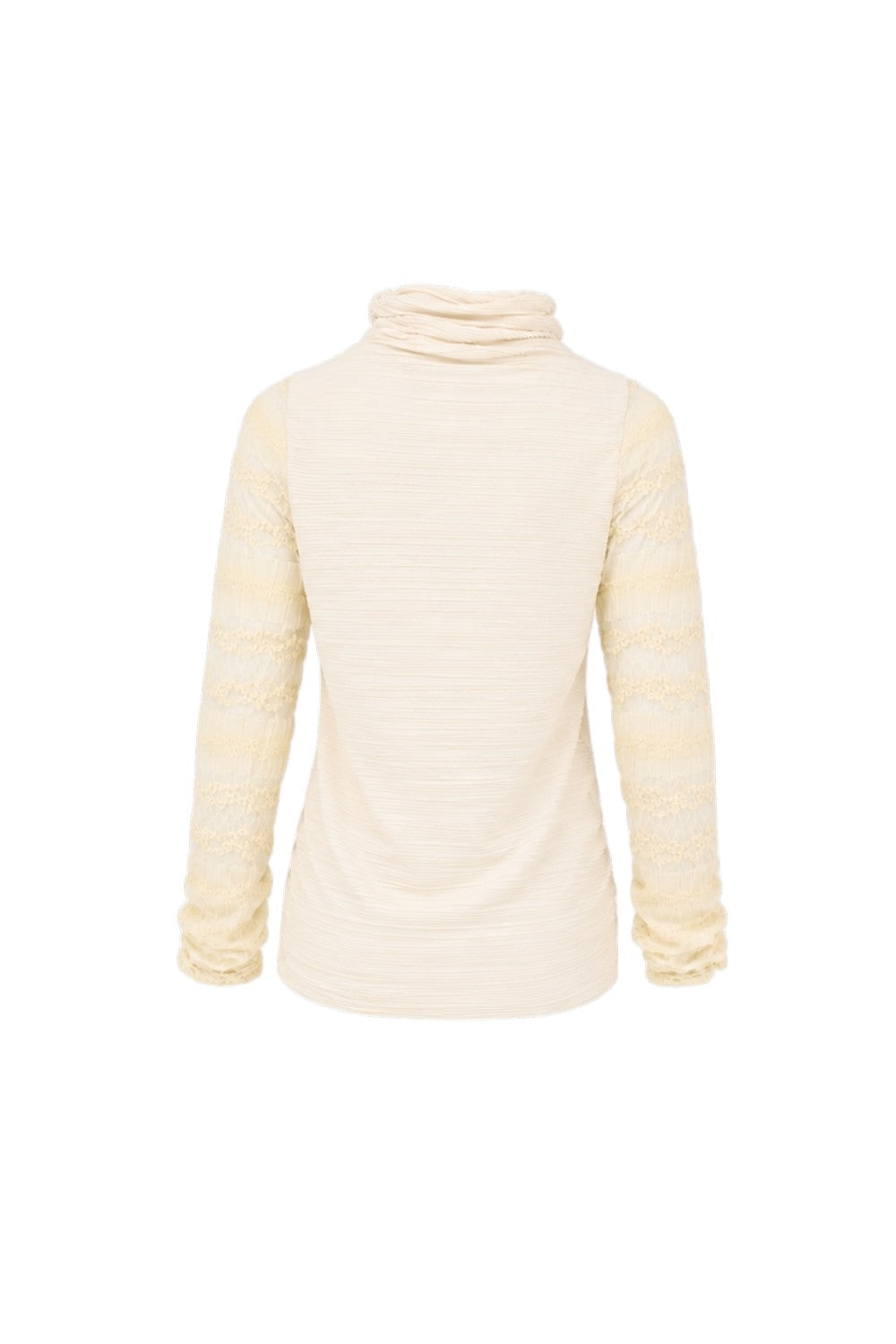 Cream-colored turtleneck sweater on a white background