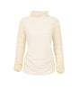Cream-colored turtleneck sweater on a white background
