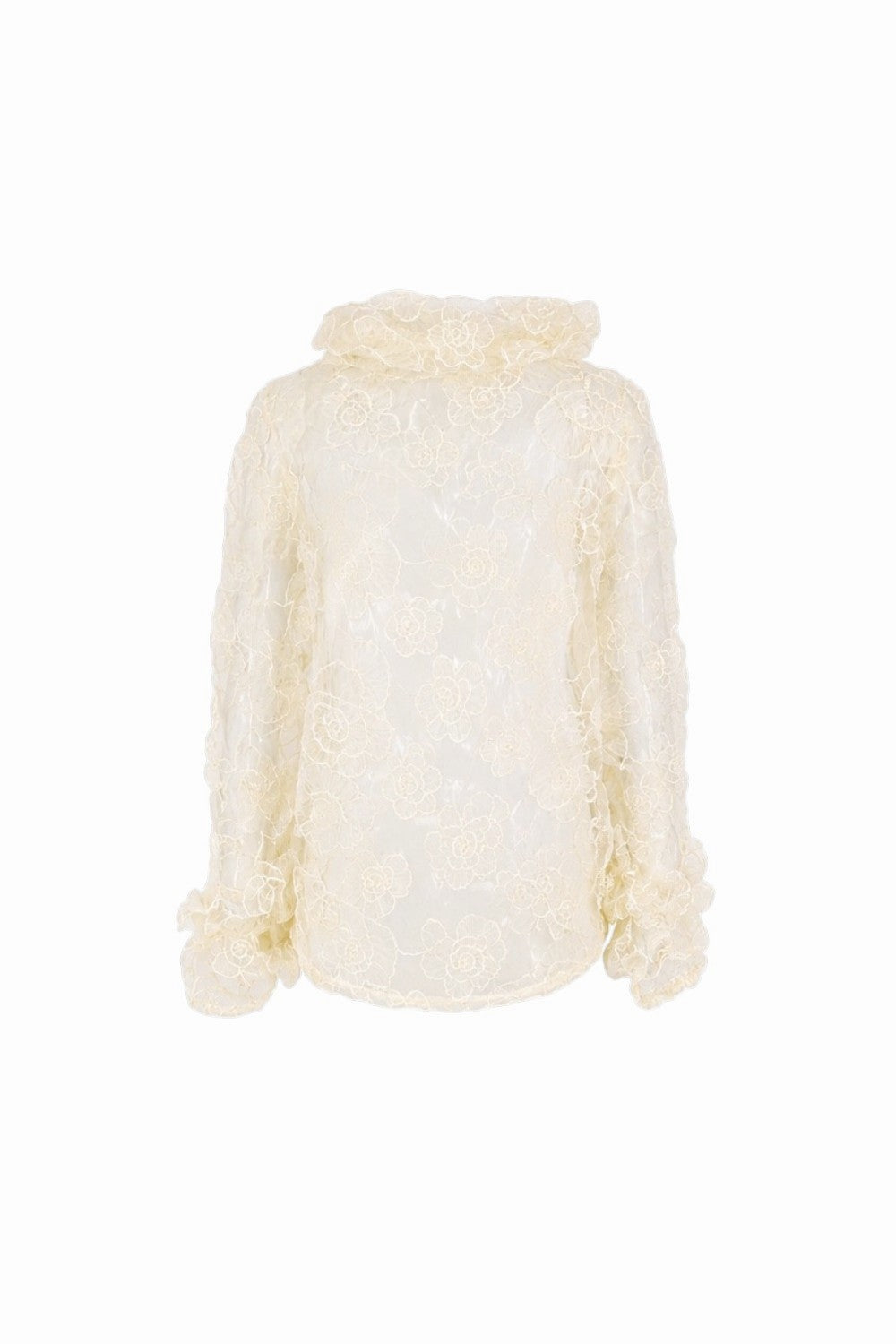 Cream-colored lace top on a white background