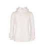White blouse with ruffled details on a white background