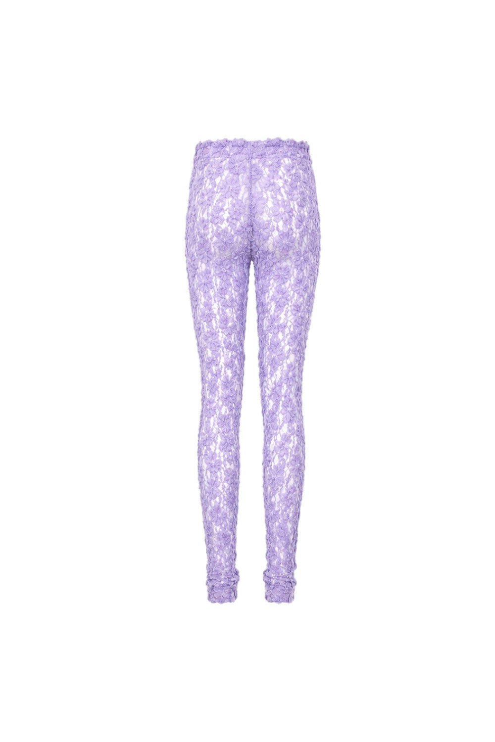 Lavender leggings with a subtle pattern on a white background