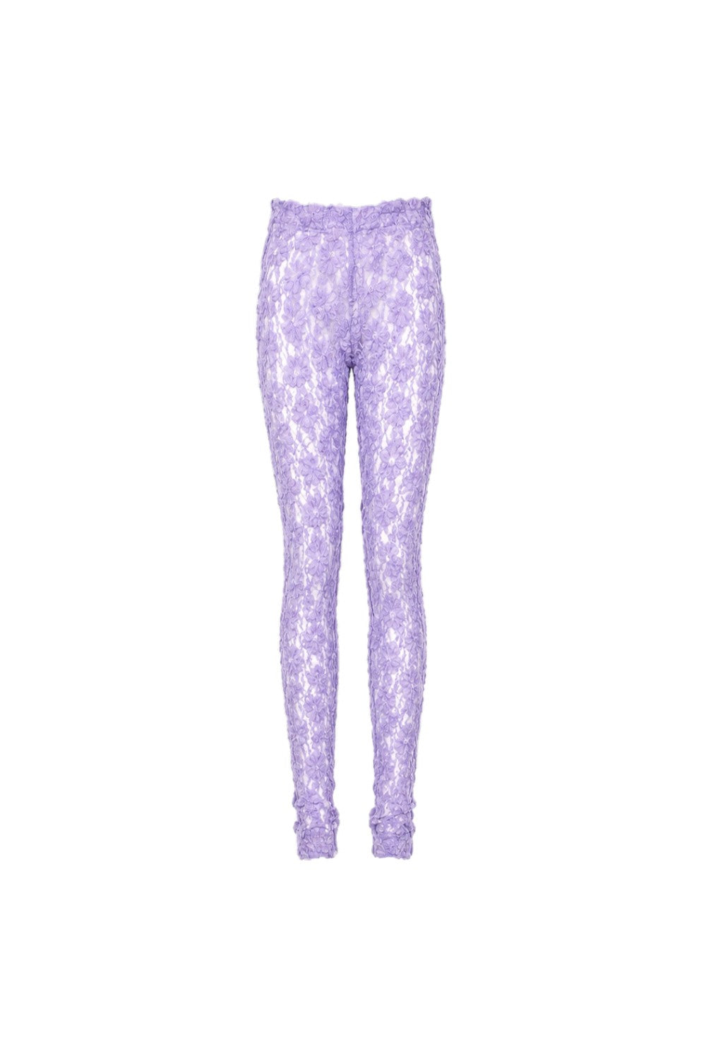 Lavender leggings with a subtle pattern on a white background