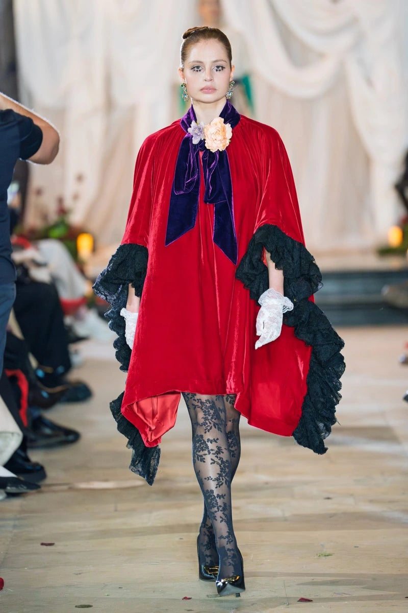Sample SCARLET VELVET Cape Dress