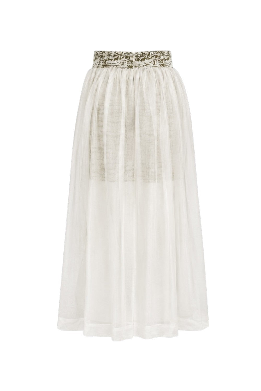 White skirt with a patterned waistband on a white background