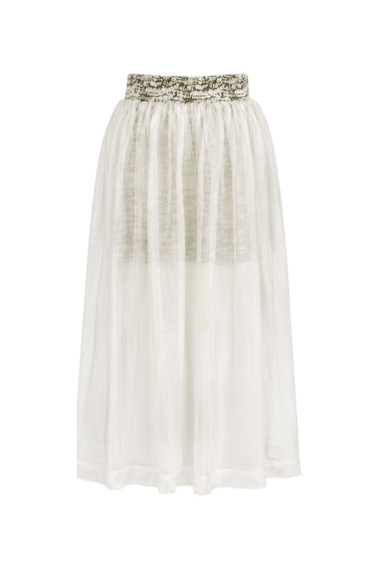 White skirt with a decorative waistband on a white background