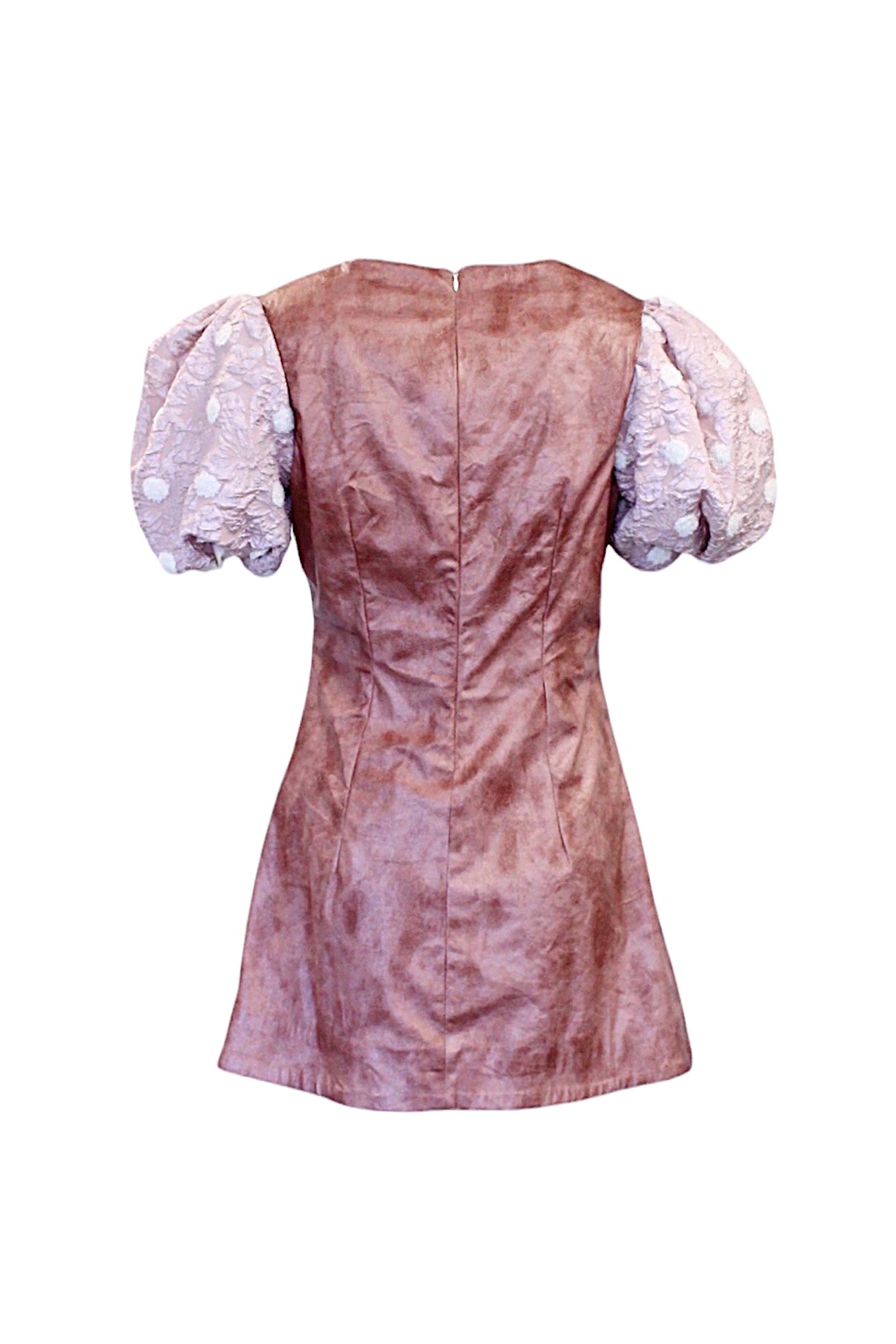 Pink dress with puff sleeves on a white background