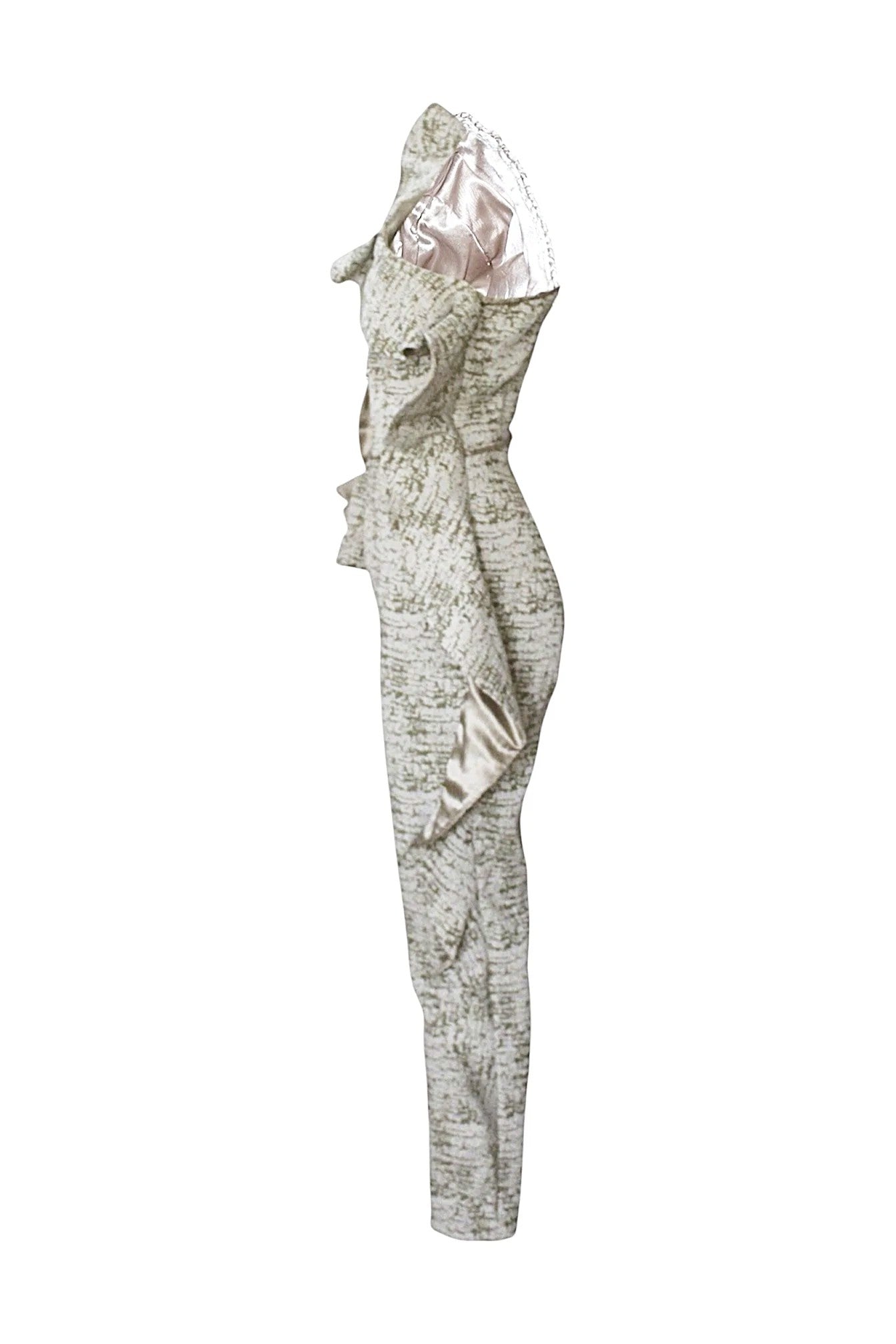 Textured dress with floral details on a white background