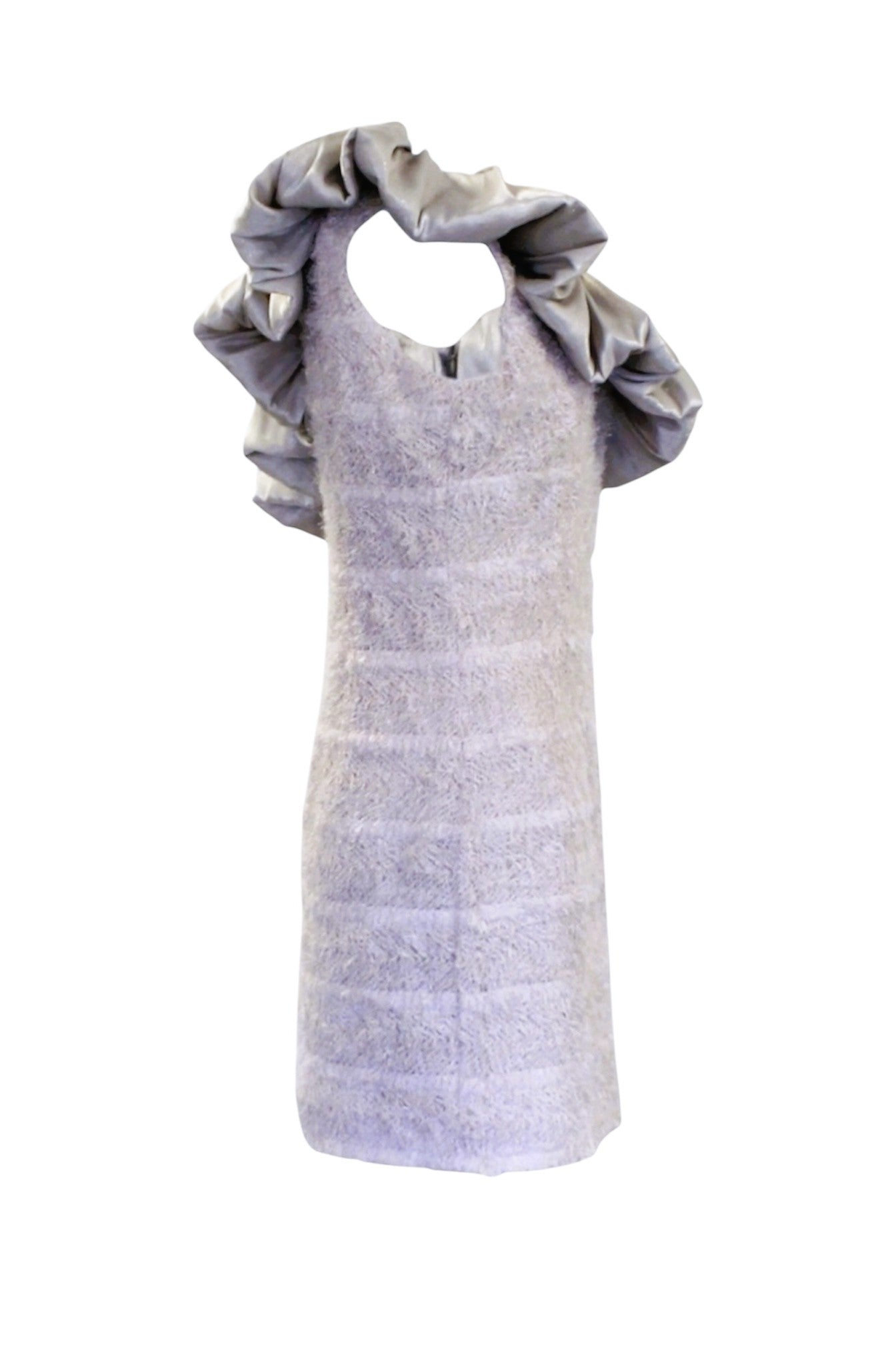 Gray dress with ruffled sleeves on a white background