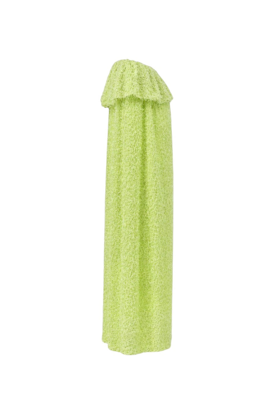 Green dress with ruffled top on a white background