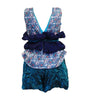 Floral playsuit with tulle waist and crumpled taffeta