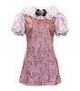 Vintage-style dress with puff sleeves and floral detail on a white background