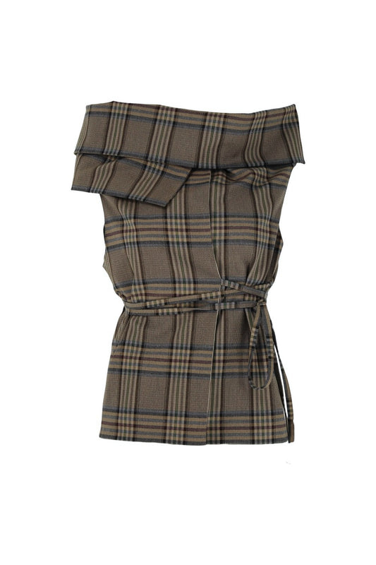 Plaid dress with ruffled top on a white background