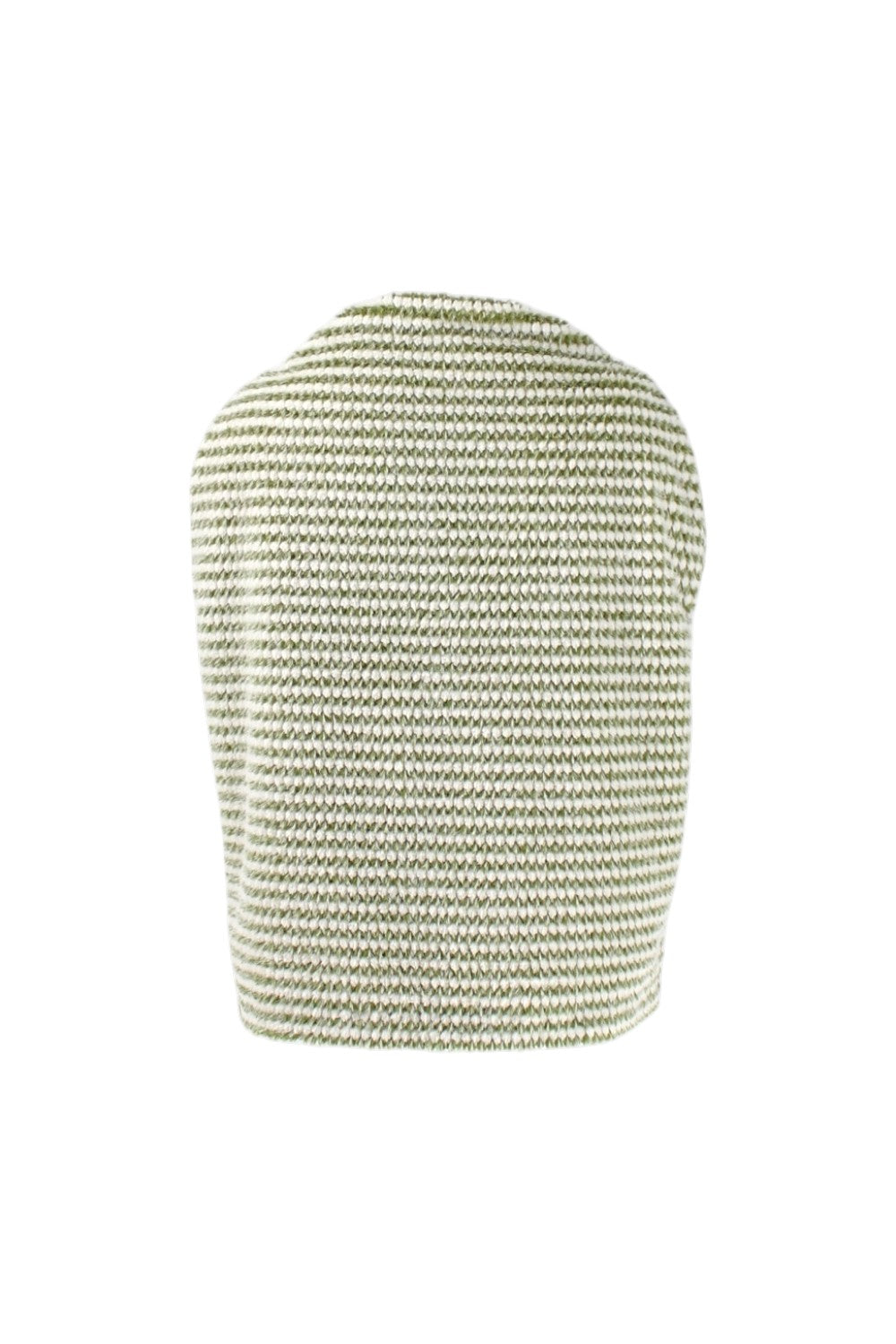 Textured green and white vase on a white background