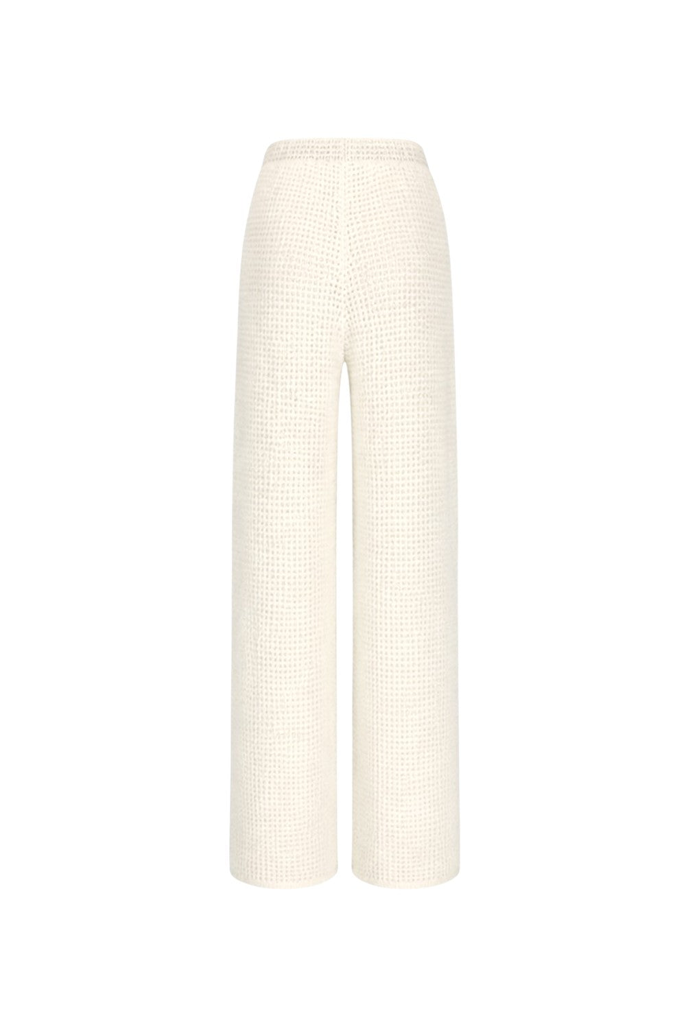 White textured pants on a white background