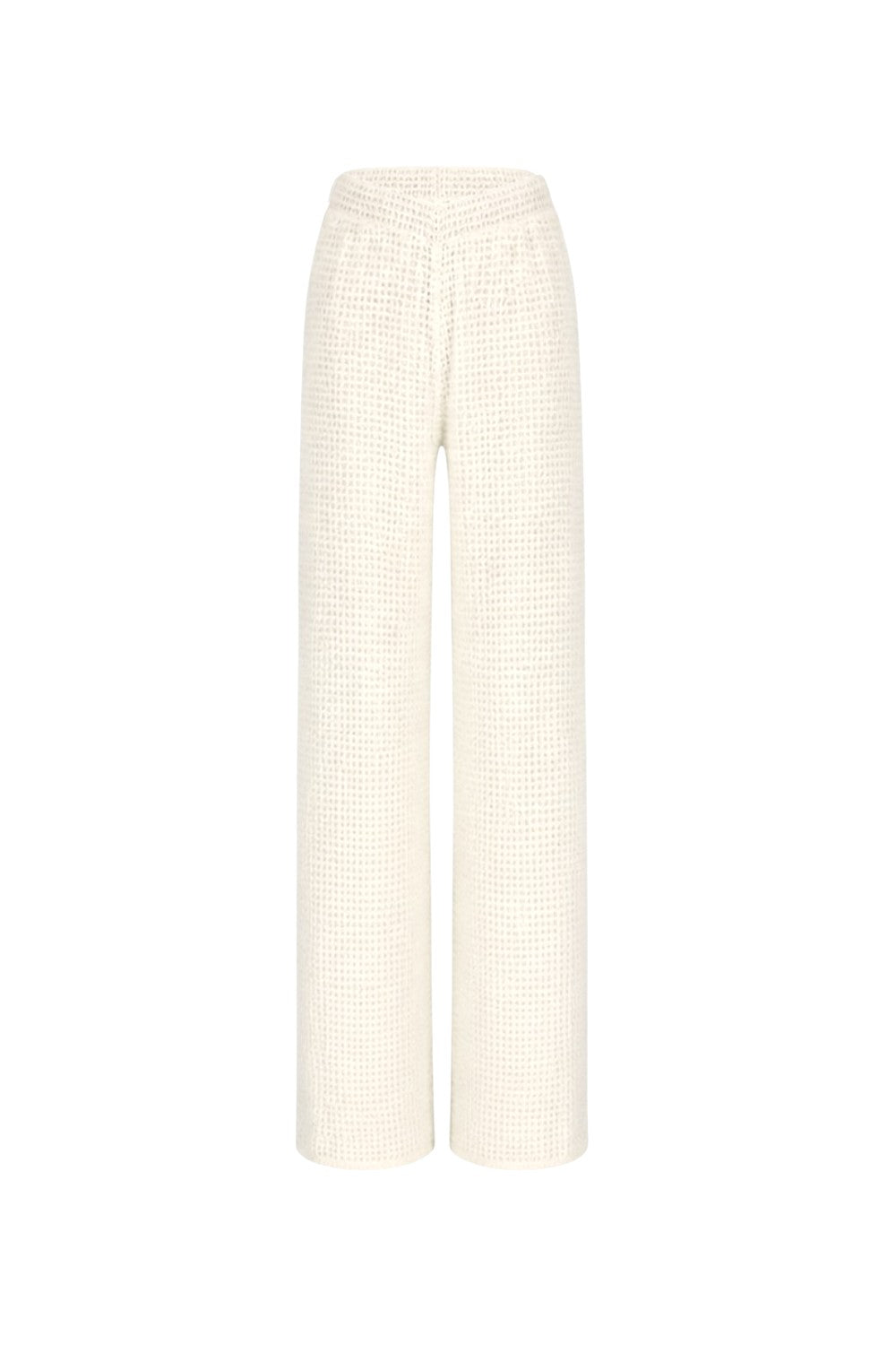 White textured pants on a white background